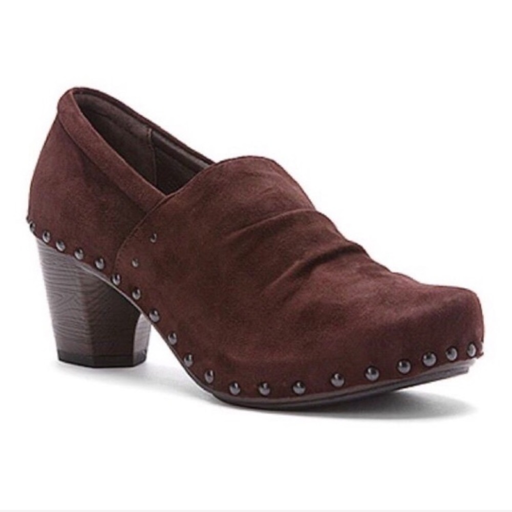 Dansko Chocolate Suede Mules with Stud Accents
